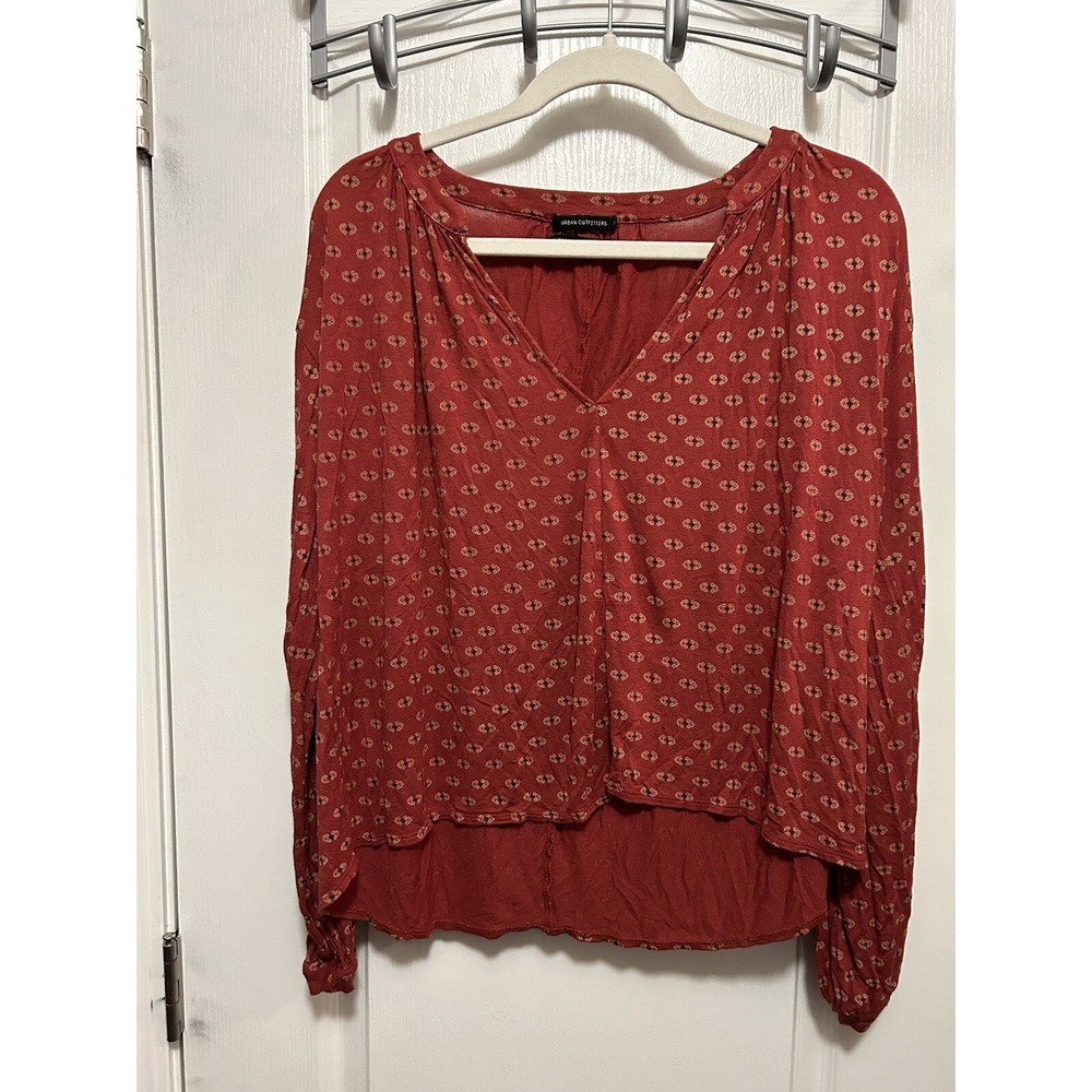 Urban Outfitters Top Womens S Rust Orange Boho Medallion V Neck Peasant Blouse